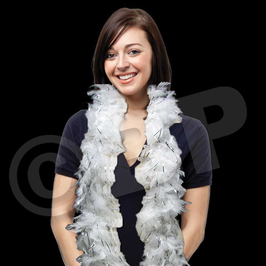 White with Silver Tinsel Feather Boa 