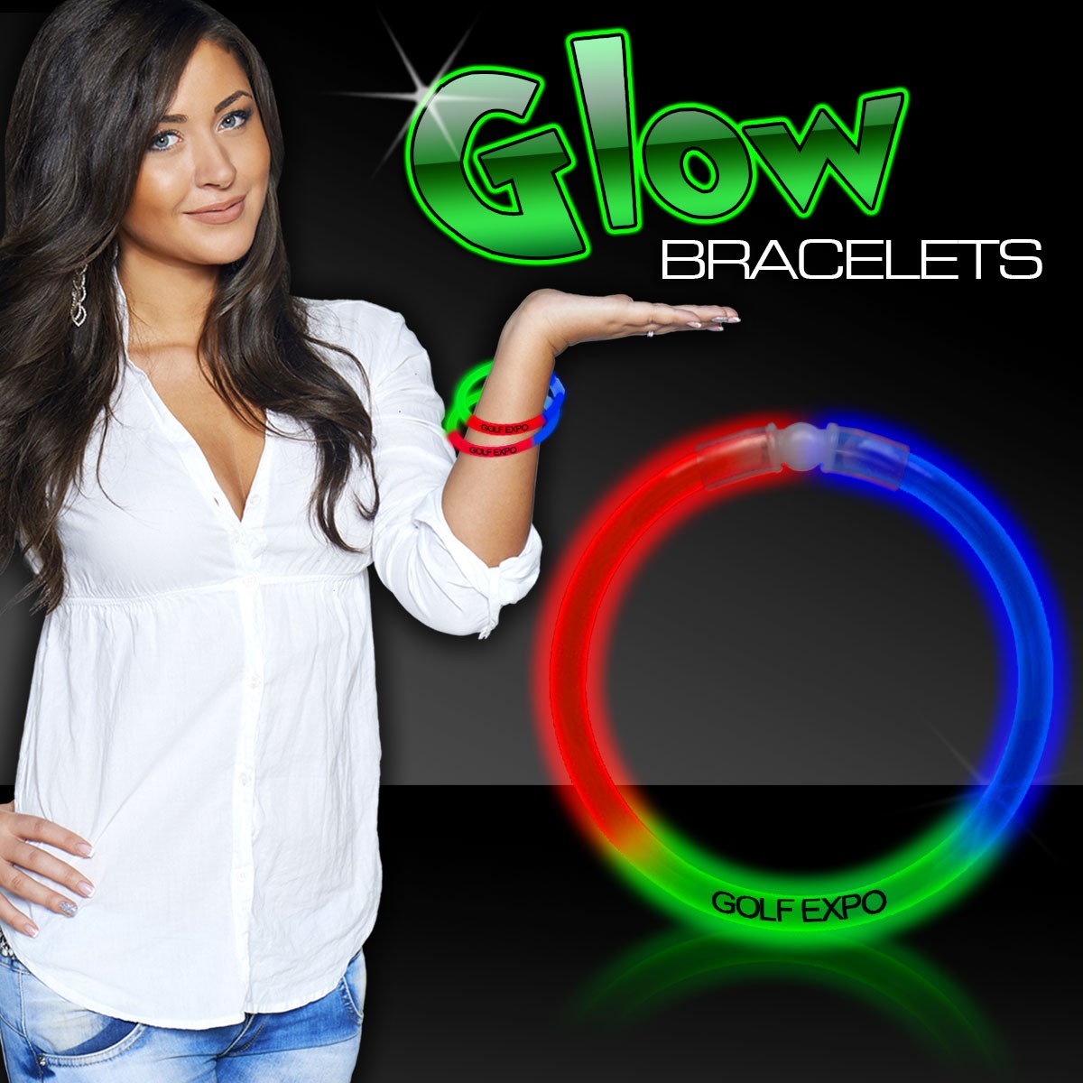 Green/Blue/Red Superior 8" Glow Bracelets 
