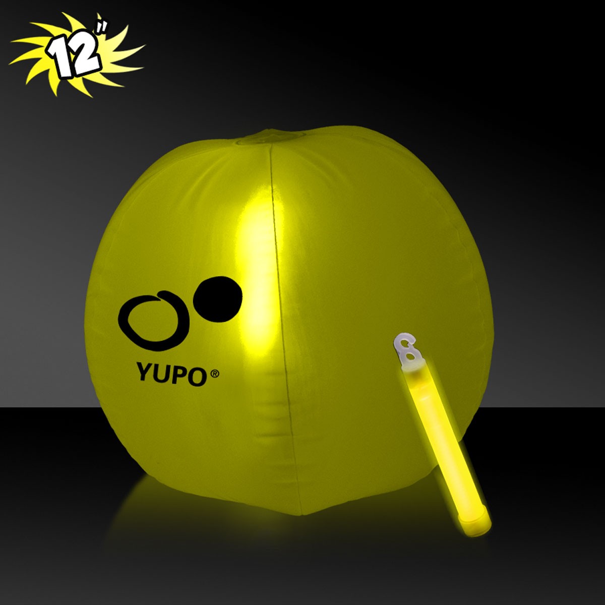 12 Inch Inflatable Beach Balls with 1 - 6 Inch YELLOW Glow Stick