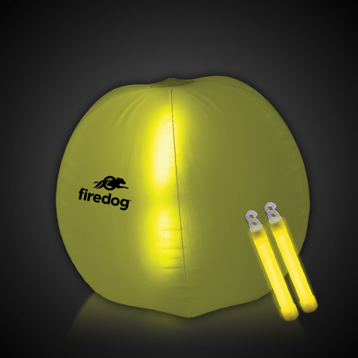 24 Inch Inflatable Beach Ball with 2 - 6 Inch YELLOW Glow Sticks 