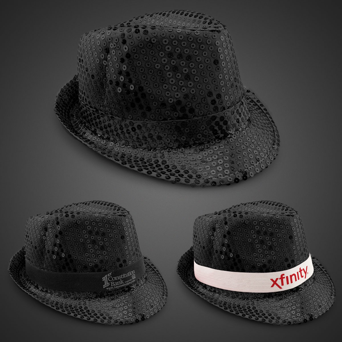 Black Sequin Fedora Hat (Imprinted Bands Available)