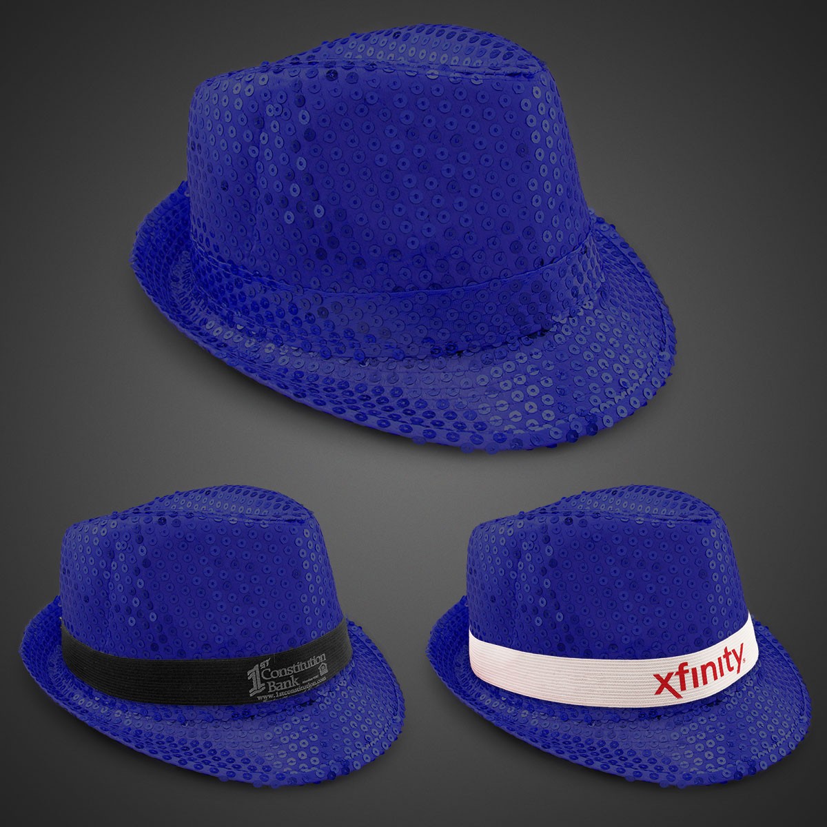 Blue Sequin Fedora Hat (Imprintable Bands Available)