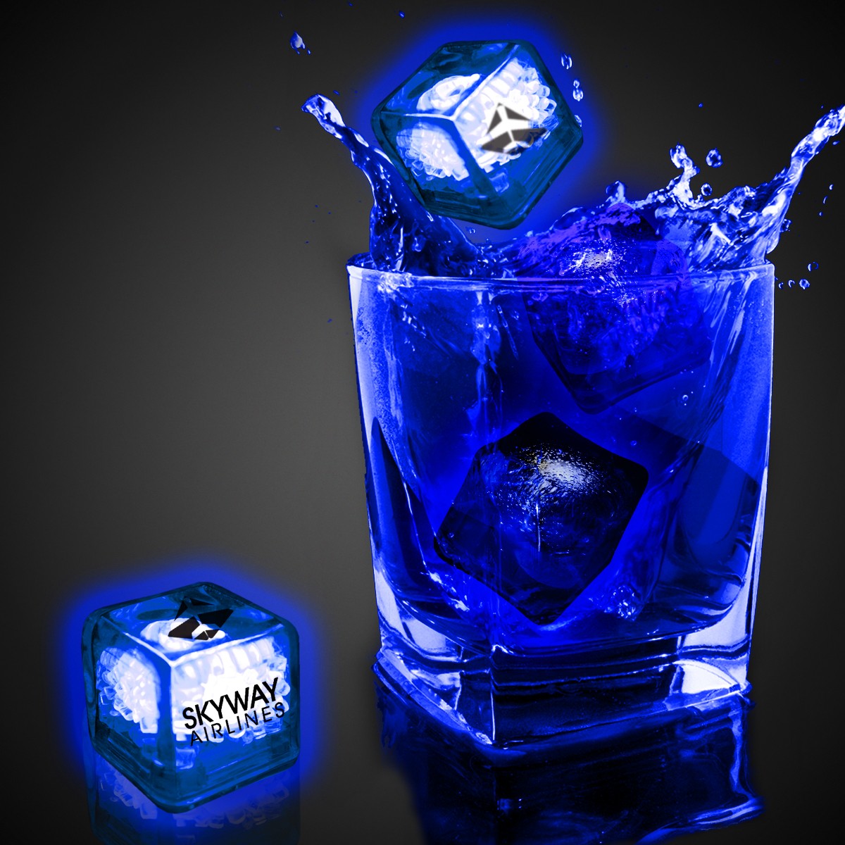 Blue Imprinted Liquid Activated Light Up Ice Cubes
