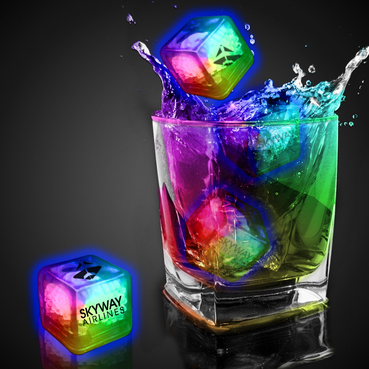 Rainbow Imprinted Liquid Activated Light Up Ice Cubes