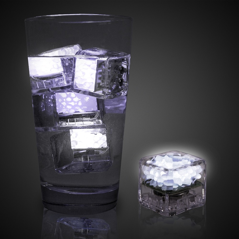 White Imprinted Liquid Activated Light Up Ice Cubes