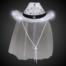 White Light Up Tiara Cowboy Hat with Veil