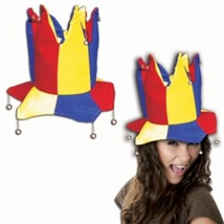 Red, Yellow, and Blue Velvet Jester Hat