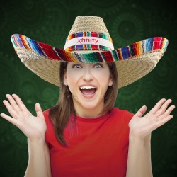 Giant Natural Straw Sombrero with Serape Trim  (Imprintable Bands Available)