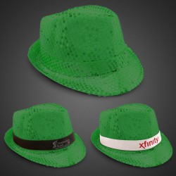 Green Sequin Fedora Hat (Imprintable Bands Available)