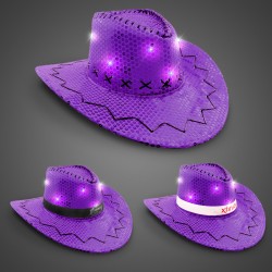 Purple Sequin LED Cowboy Hats (Imprintable Bands Available)