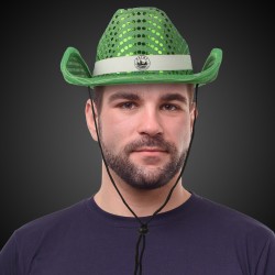 Green Light Up Sequin Cowboy Hat