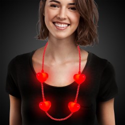 Jumbo Hearts Light Up Bead Necklace Red