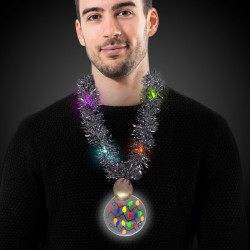 LED Christmas Medallion Tinsel Necklace
