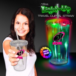 Multicolor Light Up Travel Cup with CLEAR Lid and Straw