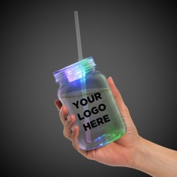 Multi Color LED 20oz Mason Jar with Straw 