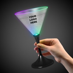 Light Up Martini Glass with Black Stem and Frosted Top - 7 Ounce 