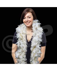 White with Gold Tinsel Feather Boa