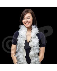 White with Silver Tinsel Feather Boa