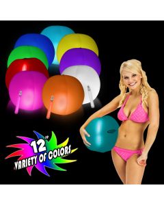 12 Inch Inflatable Beach Balls with 1 - 6 Inch Glow Stick