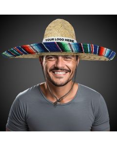 Large Natural Straw Sombrero with Serape Trim (Imprintable Bands Available)