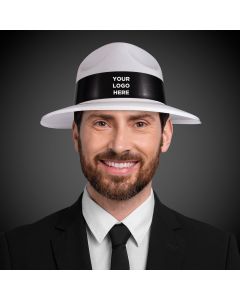 White Plastic Fedora with Black Band
