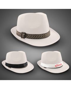 White Funky Fedora (Imprintable Bands Available)