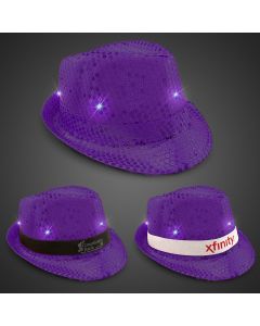 Purple Sequin LED Fedora Hats (Imprintable Bands Available)