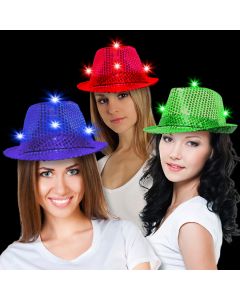 Sequin LED Fedora Hats (Imprintable Bands Available)