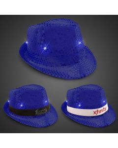 Blue Sequin LED Fedora Hats (Imprintable Bands Available)
