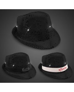 Black Sequin LED Fedora Hats (Imprintable Bands Available)
