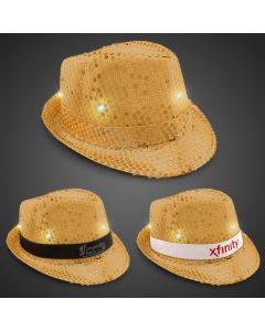 Gold Sequin LED Fedora Hats (Imprintable Bands Available)