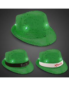 Green Sequin LED Fedora Hats (Imprintable Bands Available)