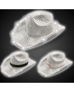 Silver LED Sequin Cowboy Hat (Imprintable Bands Available)