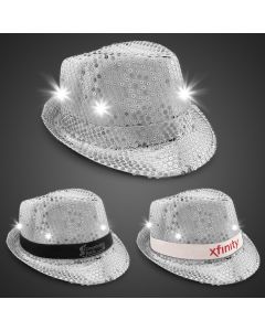 Silver Sequin LED Fedora Hats (Imprintable Bands Available)