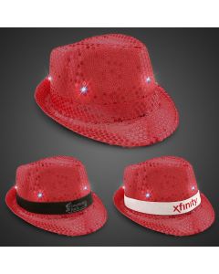 Red Sequin LED Fedora Hats (Imprintable Bands Available)