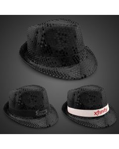 Black Sequin Fedora Hat (Imprinted Bands Available)