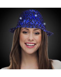 Blue Leopard Print Sequin LED Fedora