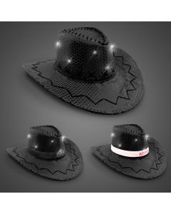 Black Sequin LED Cowboy Hats (Imprintable Bands Available)