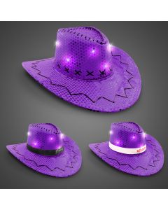 Purple Sequin LED Cowboy Hats (Imprintable Bands Available)