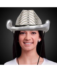 WHITE SEQUIN LED COWBOY HAT