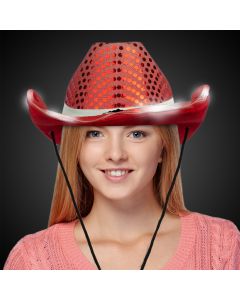 RED SEQUIN LED COWBOY HAT