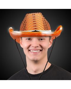 ORANGE SEQUIN LED COWBOY HAT