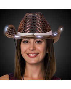 Brown Light Up Sequin Cowboy Hat