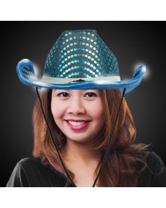 TEAL SEQUIN LED COWBOY HAT