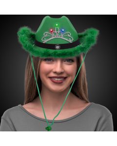 Green Light Up Cowboy Hat w/ Tiara and Feather