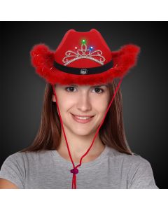 Red Light Up Cowboy Hat w/ Tiara and Feather