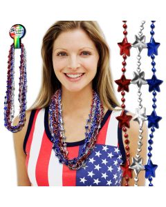 Red, Silver, Blue Star Beads