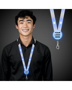 Blue Light Up Flat Fabric Lanyards