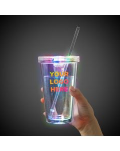 Multicolor Light Up Travel Cup with CLEAR Lid and Straw
