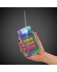 Multi Color LED 20oz Mason Jar with Straw